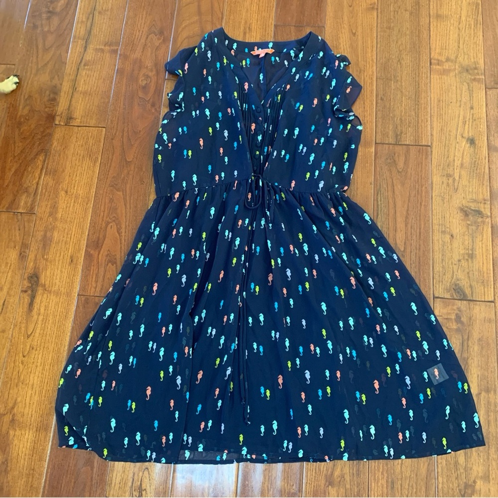 MODCLOTH Dress & Slip Size XL Navy Sheer Pintucked Seahorse Expert in your Zeal - Picture 2 of 16